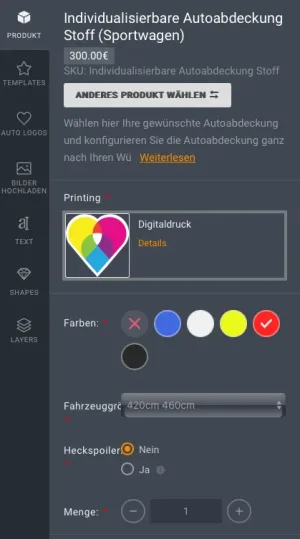 Online Autoabdeckung Gestalten